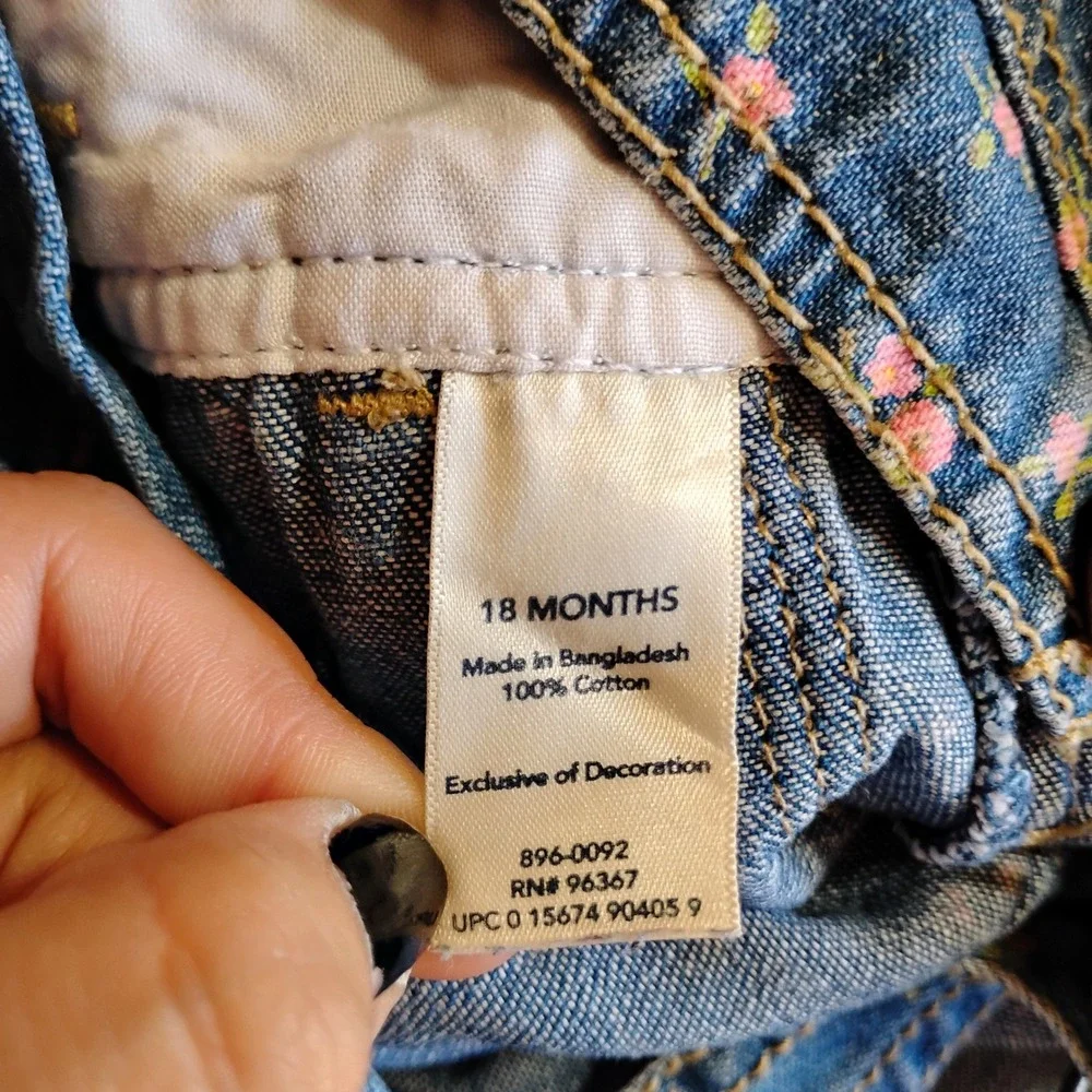 Vintage OshKosh Bgosh Baby Girls Floral Denim Overalls‎ Blue Pink 18 Months